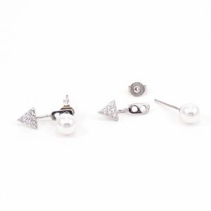 Crystal Pave Triangle Jacket Earrings Pearl Studs